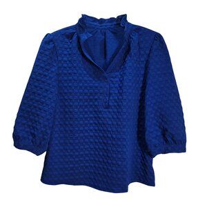 NWT | EGOCKAL | Royal Blue Textured Bubble Knit Ruffle Neck Blouse | Small